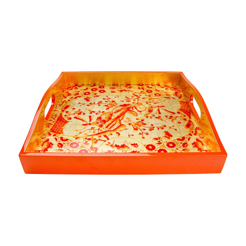 Ceramic Plate Square Lacquer Trays in Coral & Gold