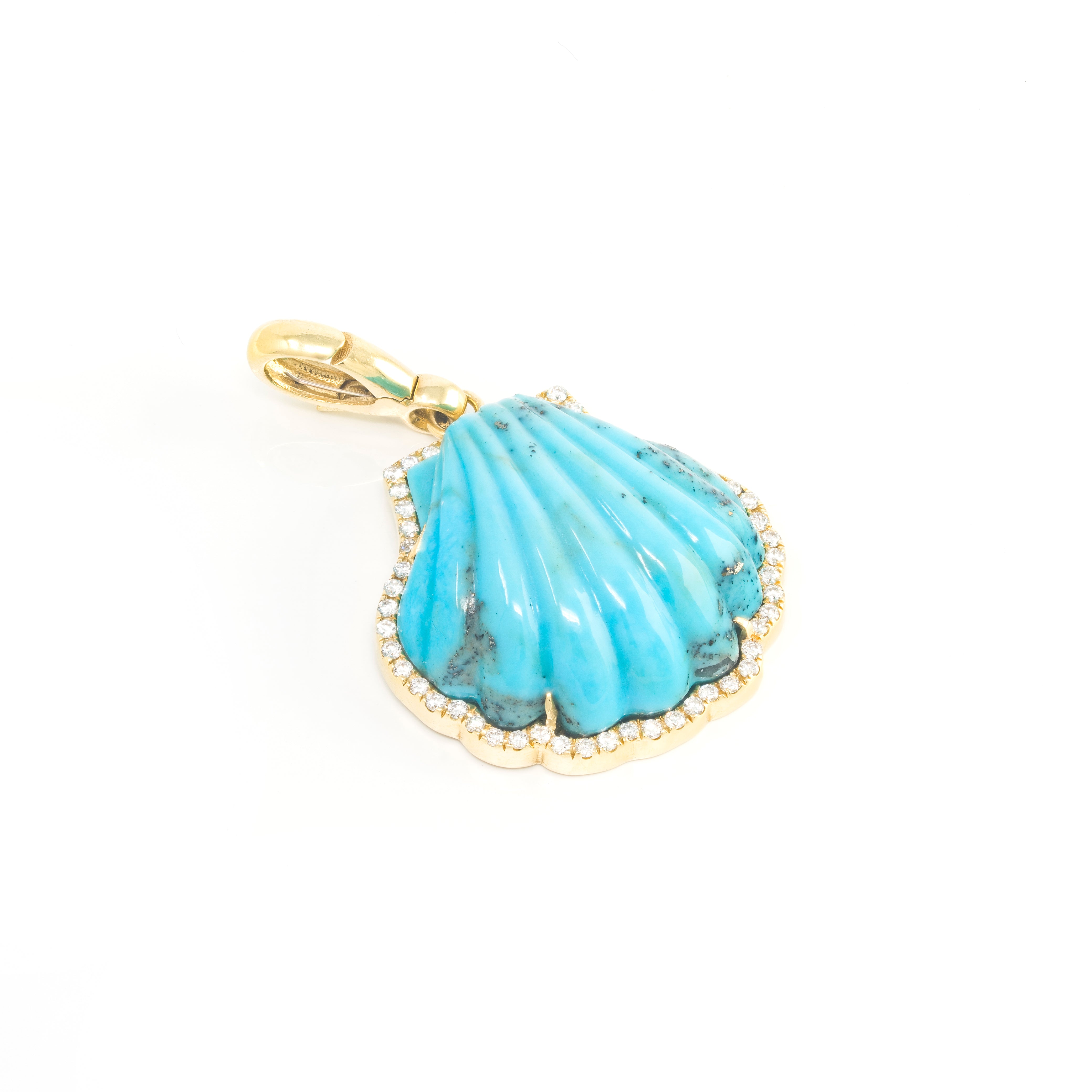 Carved Stone Shell In Diamond Frame Charm