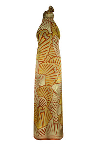 Costa Pacifica Satin Silk Midi Dress in Yellow Intricate Shells