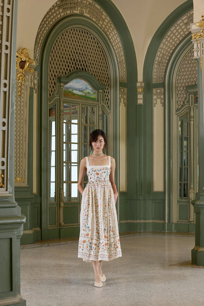 ☆AGUA by AGUA BENDITA☆ リネン刺繍マキシドレス・Barbara♪ Agua by Agua Bendita Barbara Midi Dress in Multicolor | REVOLVE