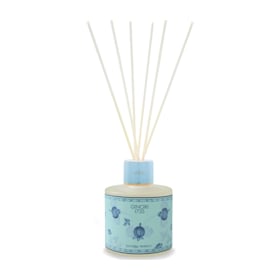 Front view of Scented Gift Scented Diffuser in Iris showcasing a pale blue porcelain vessel with reeds on white background