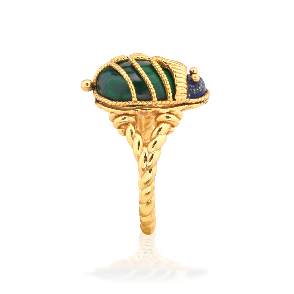 Scarab Petite Ring in Lapis/Malachite
