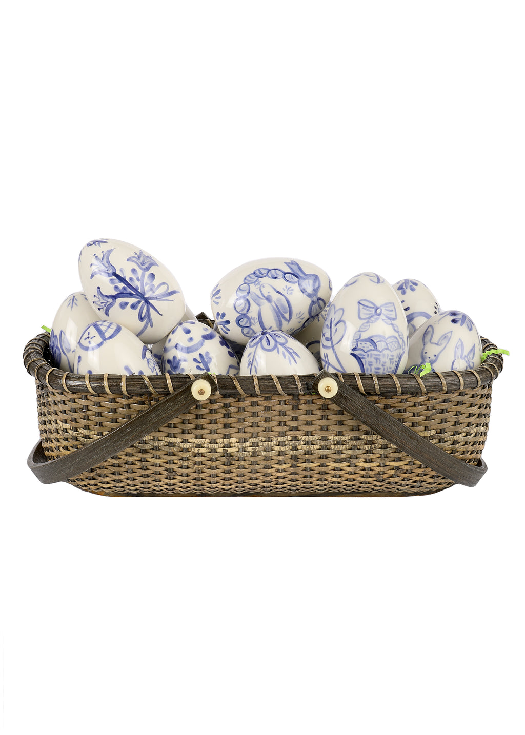 Blue and White Hand-Painted Easter Eggs, Set of 12