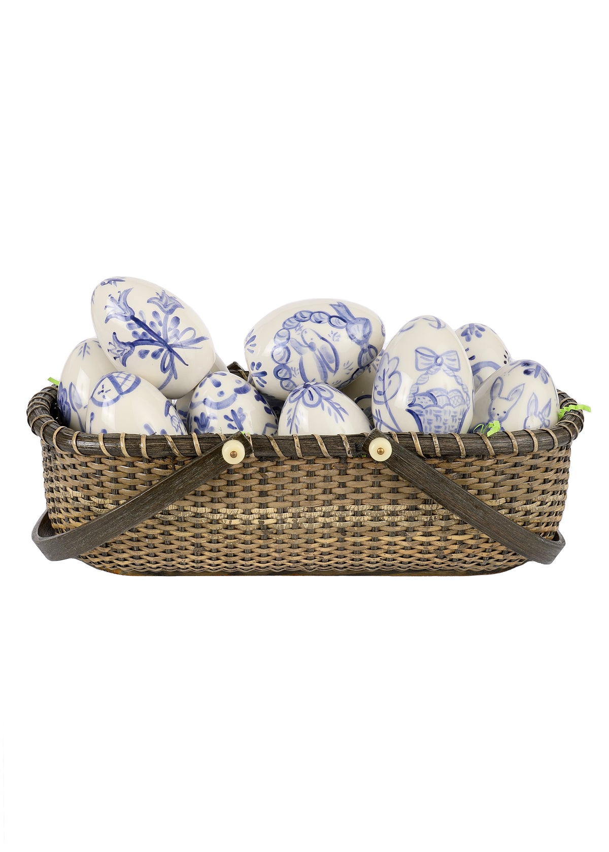 Blue and White Hand-Painted Easter Eggs, Set of 12
