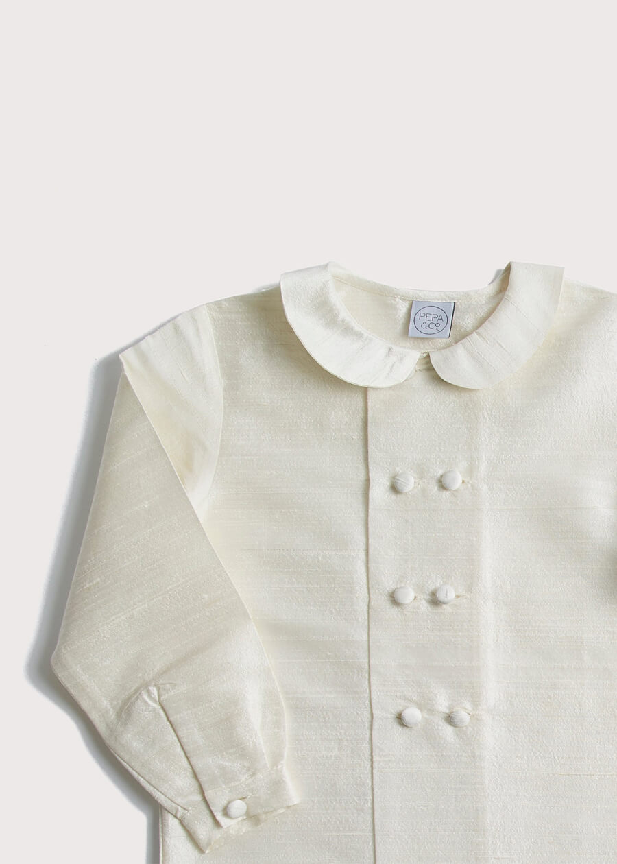 Boy's white double-breasted Peter Pan collar silk shirt (12mths-10yrs) Shirts  from Pepa London