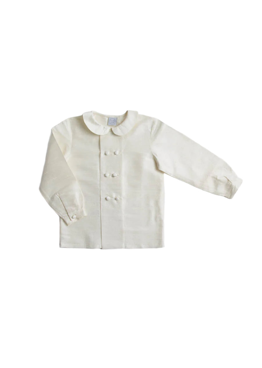 Boy's white double-breasted Peter Pan collar silk shirt (12mths-10yrs) Shirts  from Pepa London