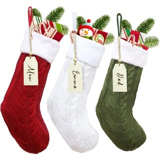 18" Knit Christmas Stockings Set of 3, with Gift Tag