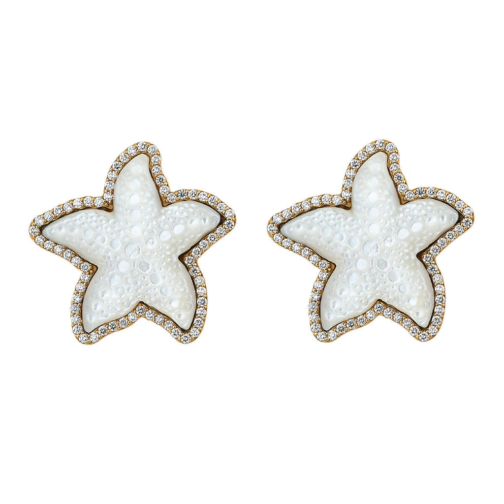 Diamond Starfish Studs in Mother of Pearl