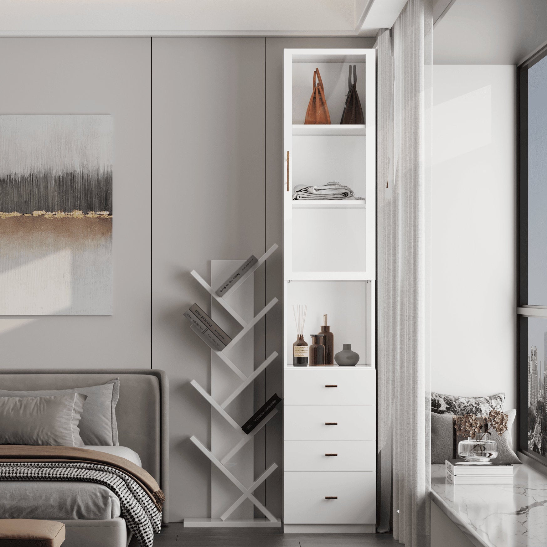 19.5" Display Cabinet with Adjustable Shelves and Led Light