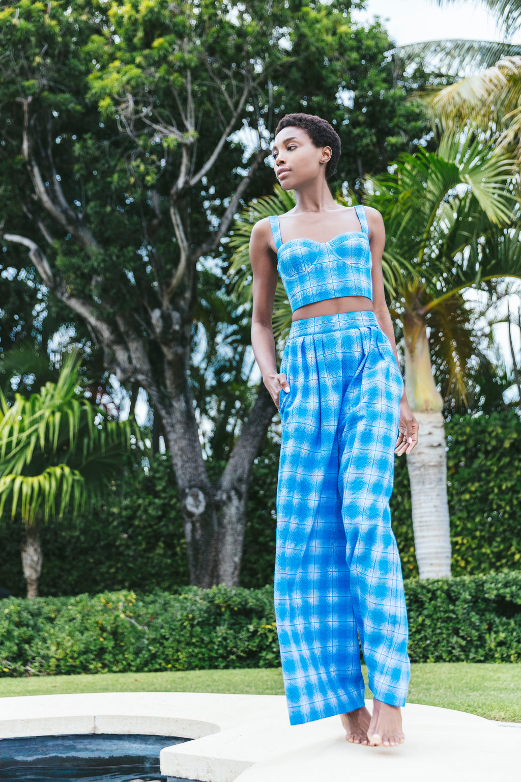 Claudine Top in Blue Plaid