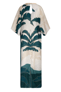 Andina Hand Embroidered Linen Tunic in Aquamarine Palms