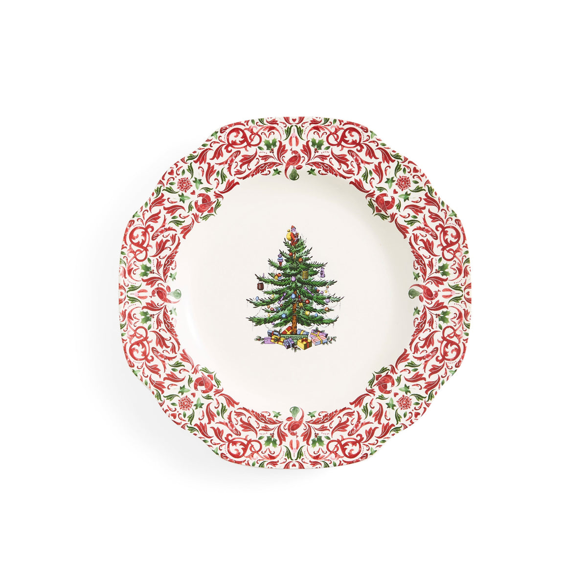Christmas Tree Yuletide 10.5" Scalloped Dinner Plates, Set of 4
