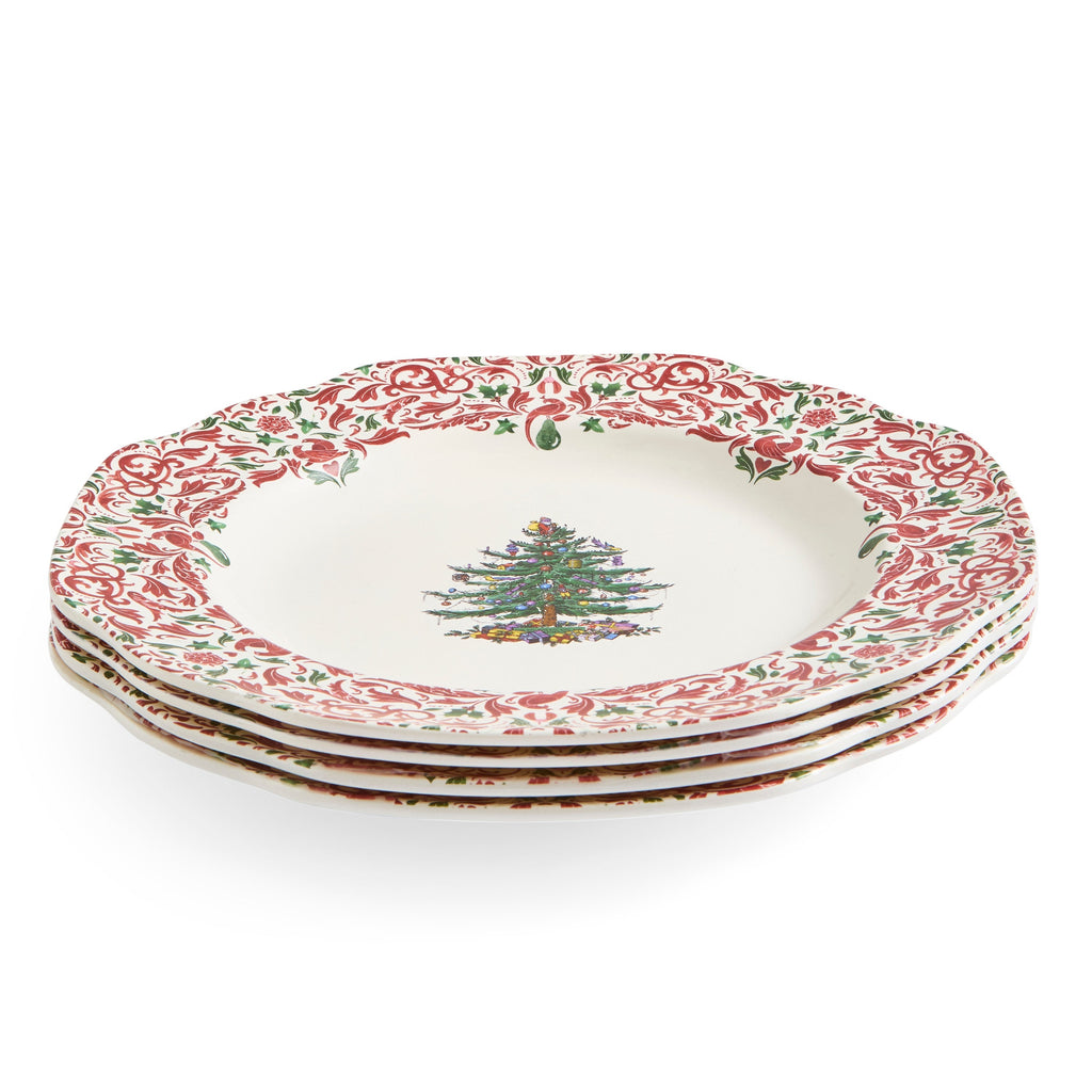 Christmas Tree Yuletide 10.5" Scalloped Dinner Plates, Set of 4