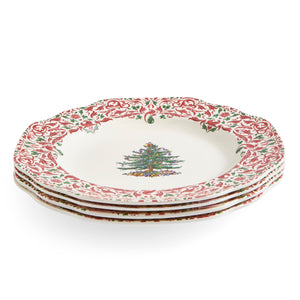 Christmas Tree Yuletide 10.5" Scalloped Dinner Plates, Set of 4