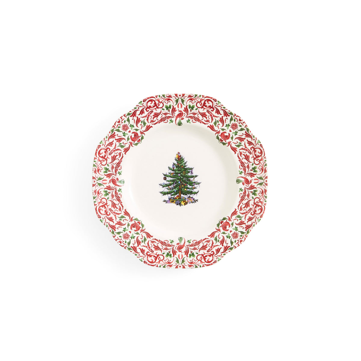Christmas Tree Yuletide 8" Scalloped Salad Plates, Set of 4