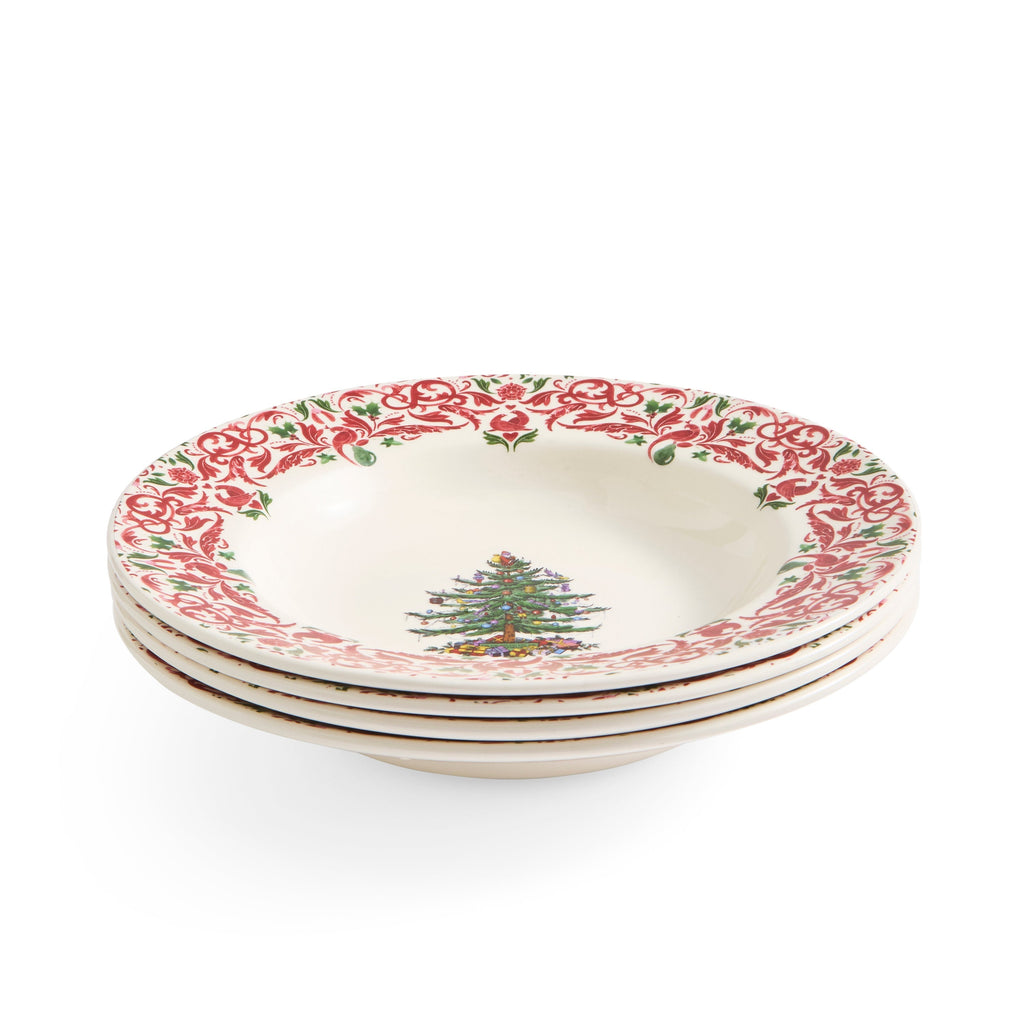 Christmas Tree Yuletide 9" Soup Plates, Set of 4