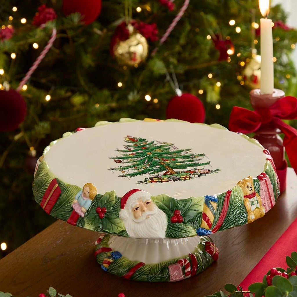 Christmas Memories Footed Cake Plate