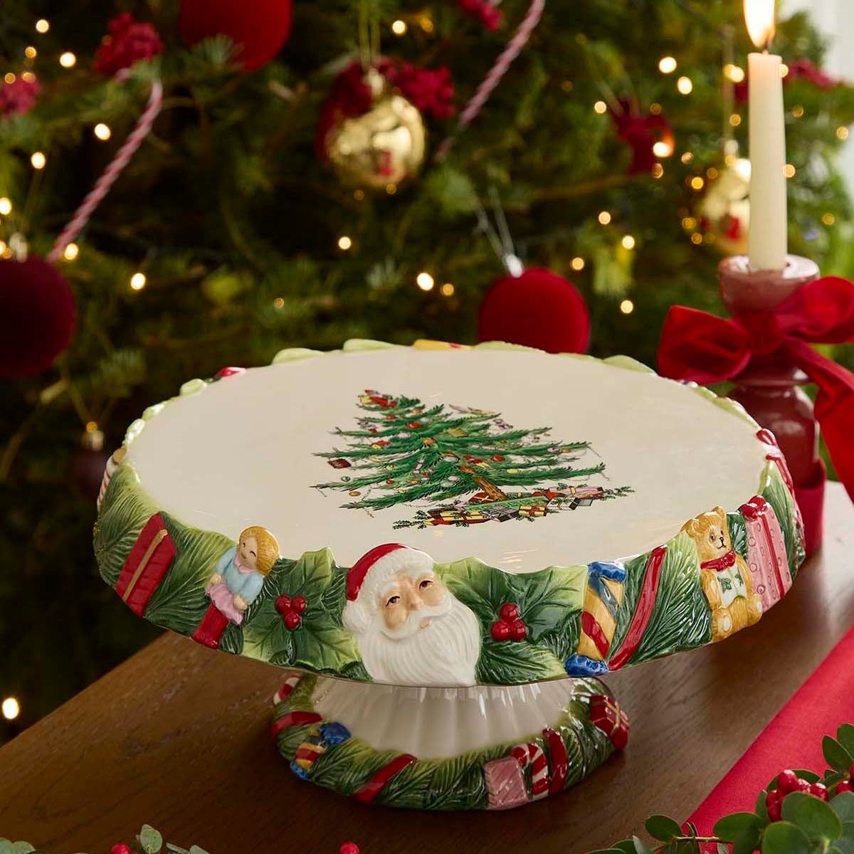 Christmas Memories Footed Cake Plate
