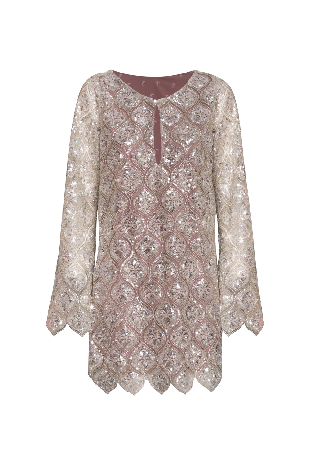 La Maestranza Sequined Palms Mini Dress in Silver