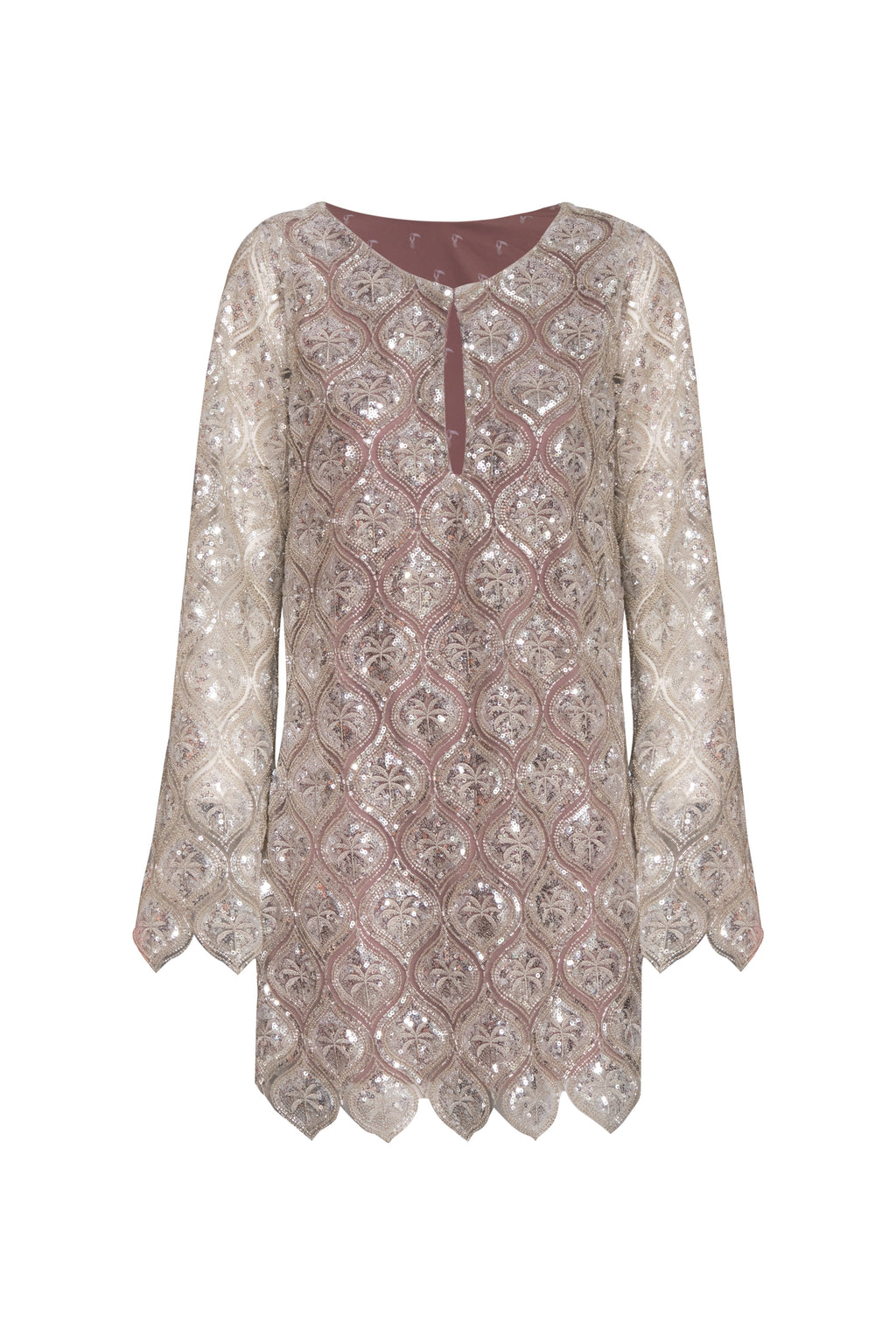 La Maestranza Sequined Palms Mini Dress in Silver