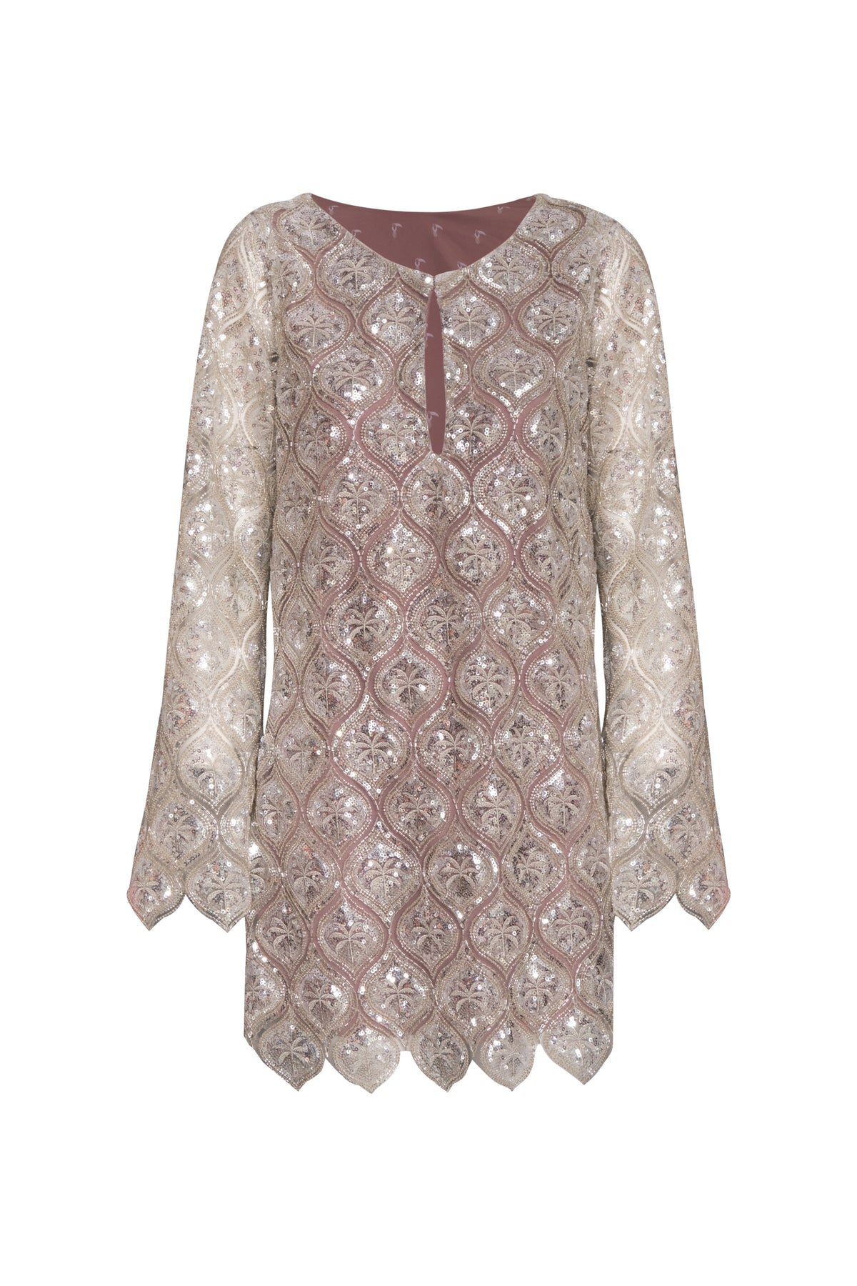 La Maestranza Sequined Palms Mini Dress in Silver