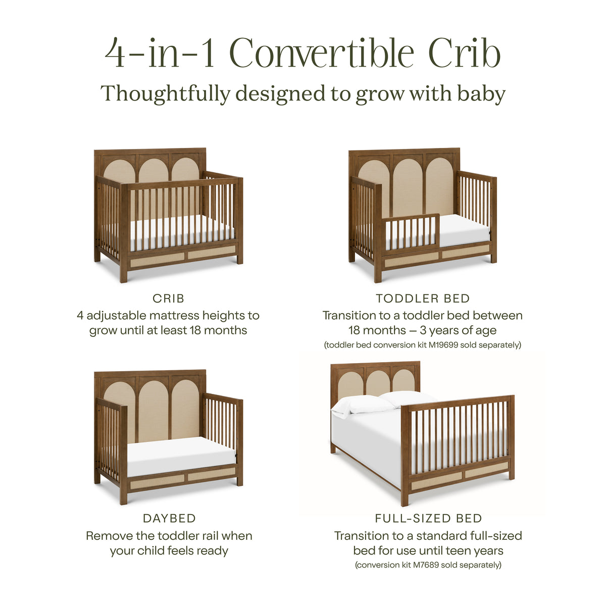 Eloise 4-in-1 Convertible Crib in Natural Walnut & Performance Sand Eco-Weave