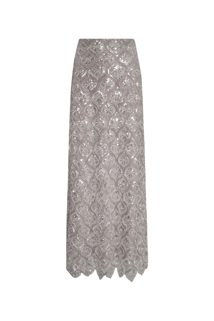 Carlota Palms Sequined Maxi Skirt in Silver