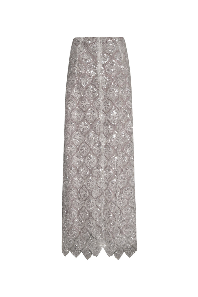 Carlota Palms Sequined Maxi Skirt in Silver