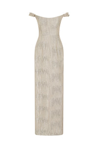 Yolanda Wavy Gold Brocade Gown