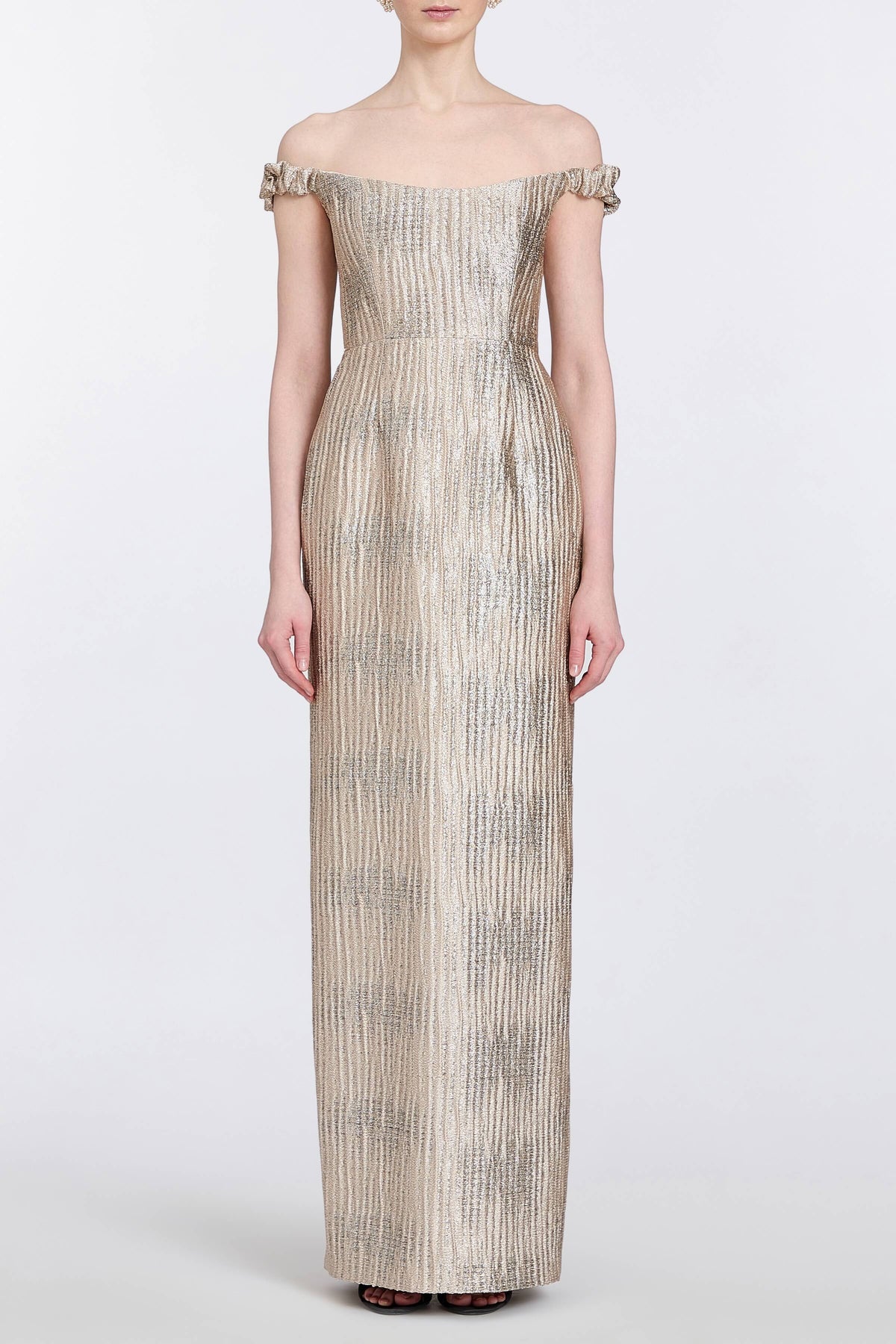 Yolanda Wavy Gold Brocade Gown