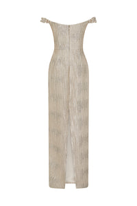 Yolanda Wavy Gold Brocade Gown