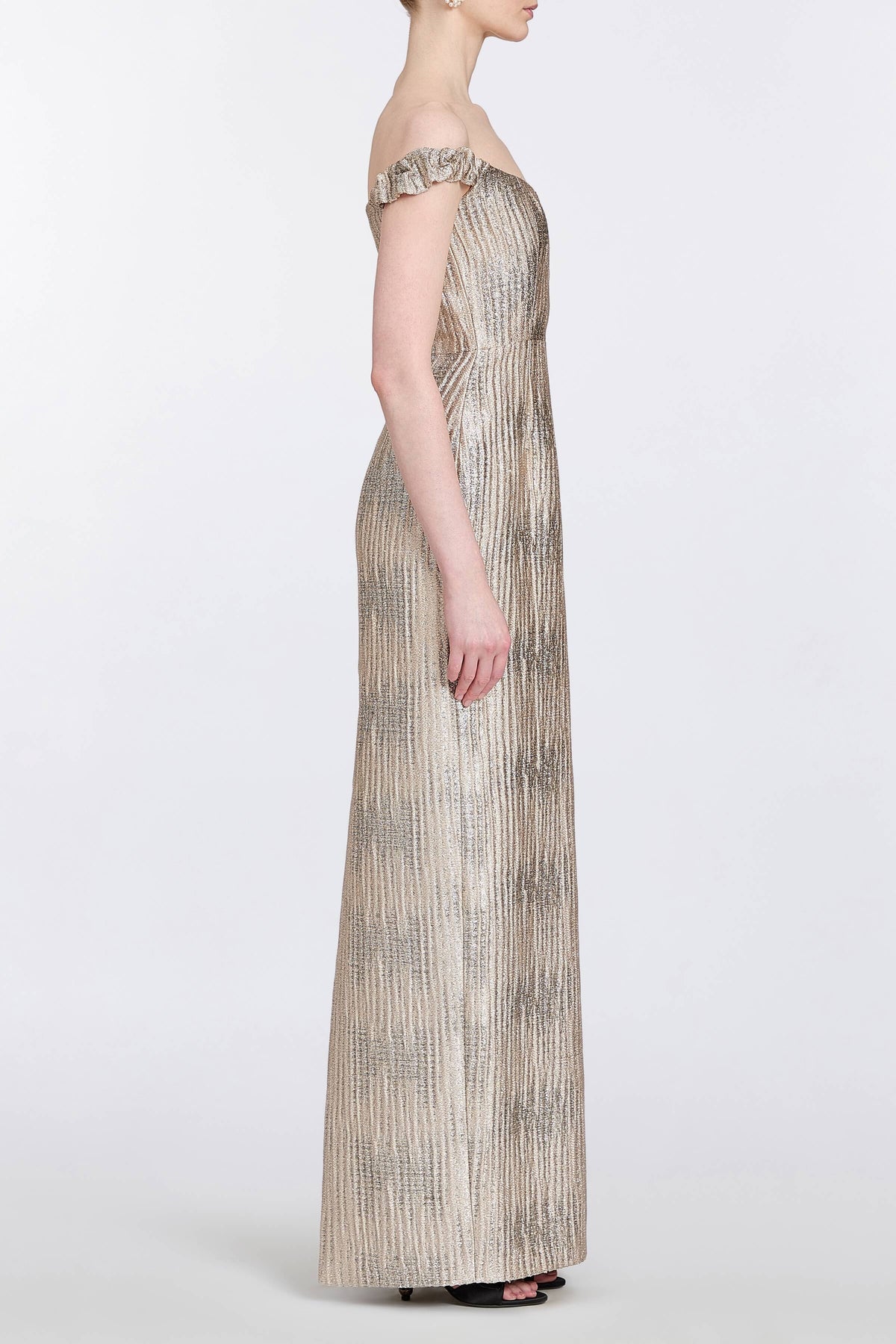 Yolanda Wavy Gold Brocade Gown