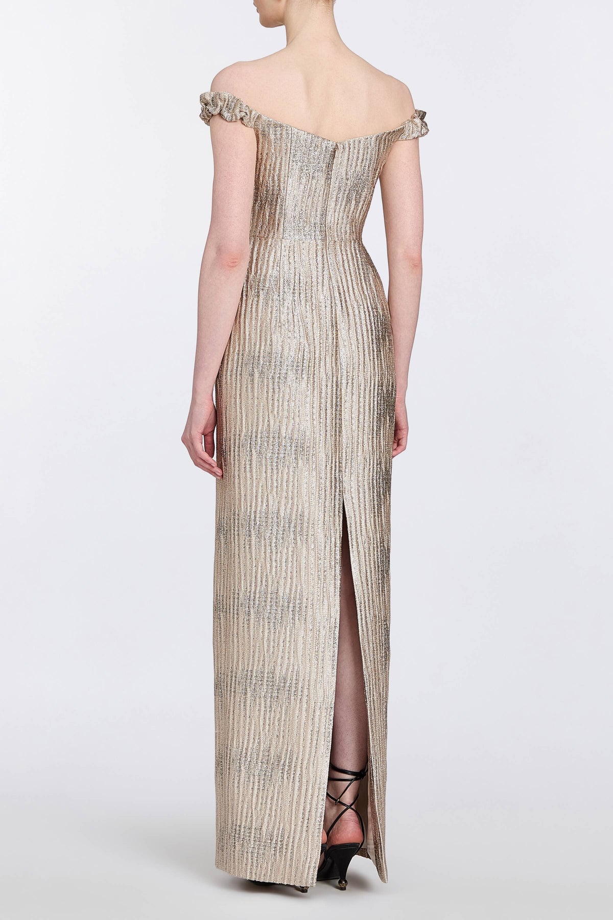 Yolanda Wavy Gold Brocade Gown