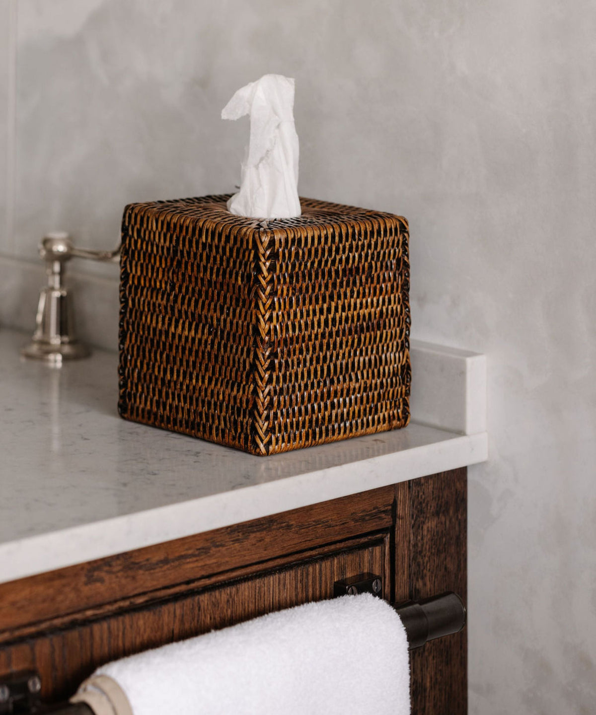 Rebecca Udall, handwoven rattan wicker square tissue box cover, brown
