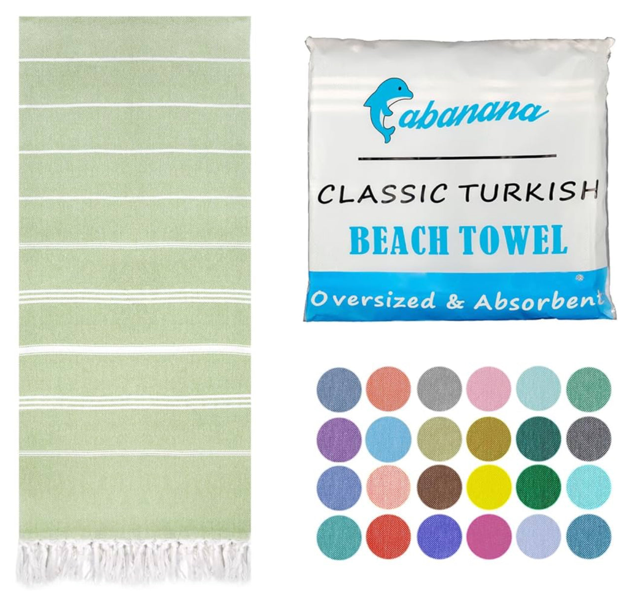 Cotton Turkish Beach Towel - Large (Apple Green)