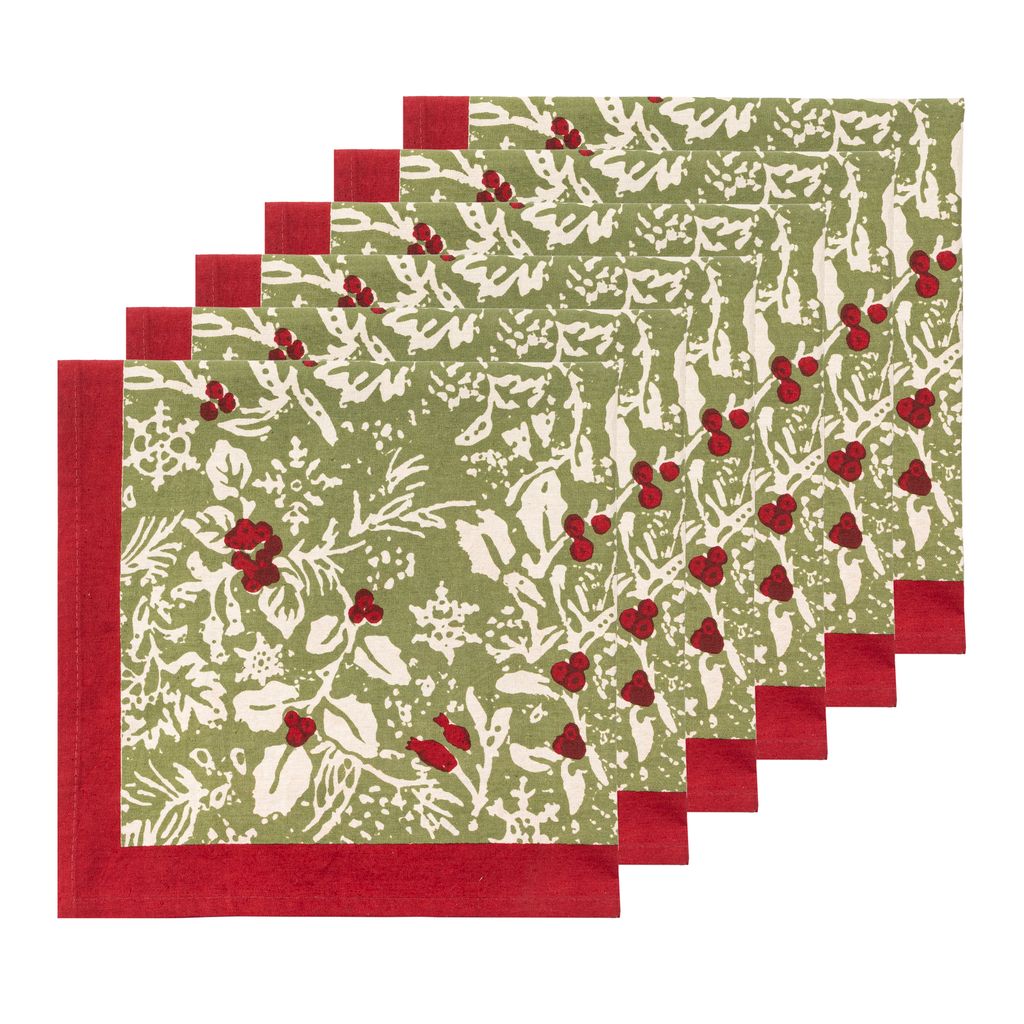 Baies de houx Napkins in Red & Green, Set of 6