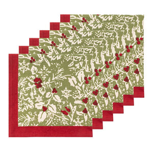 Baies de houx Napkins in Red & Green, Set of 6