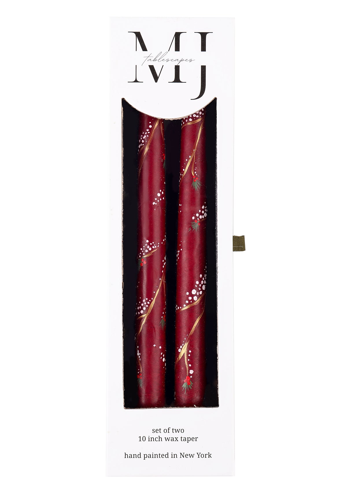 Festive Snowy Branches Taper Candles, Set of 2