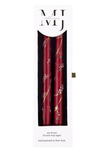 Festive Snowy Branches Taper Candles, Set of 2