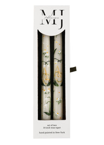 OTM Exclusive: Ivory Floral Lily of the Valley Monogram Hand-Painted Taper Candles, Set of Two