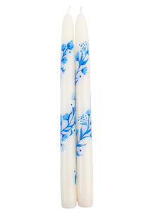 Blue and White Climbing Vine Taper Candles Set of Two