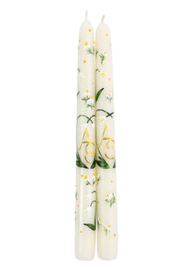 OTM Exclusive: Ivory Floral Lily of the Valley Monogram Hand-Painted Taper Candles, Set of Two