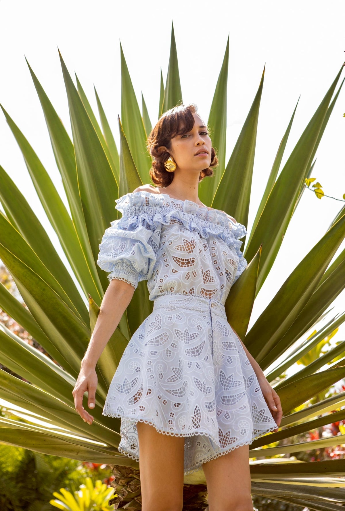 PONME SALSA SHORTS IN LIGHT BLUE EYELET - No Pise La Grama Web