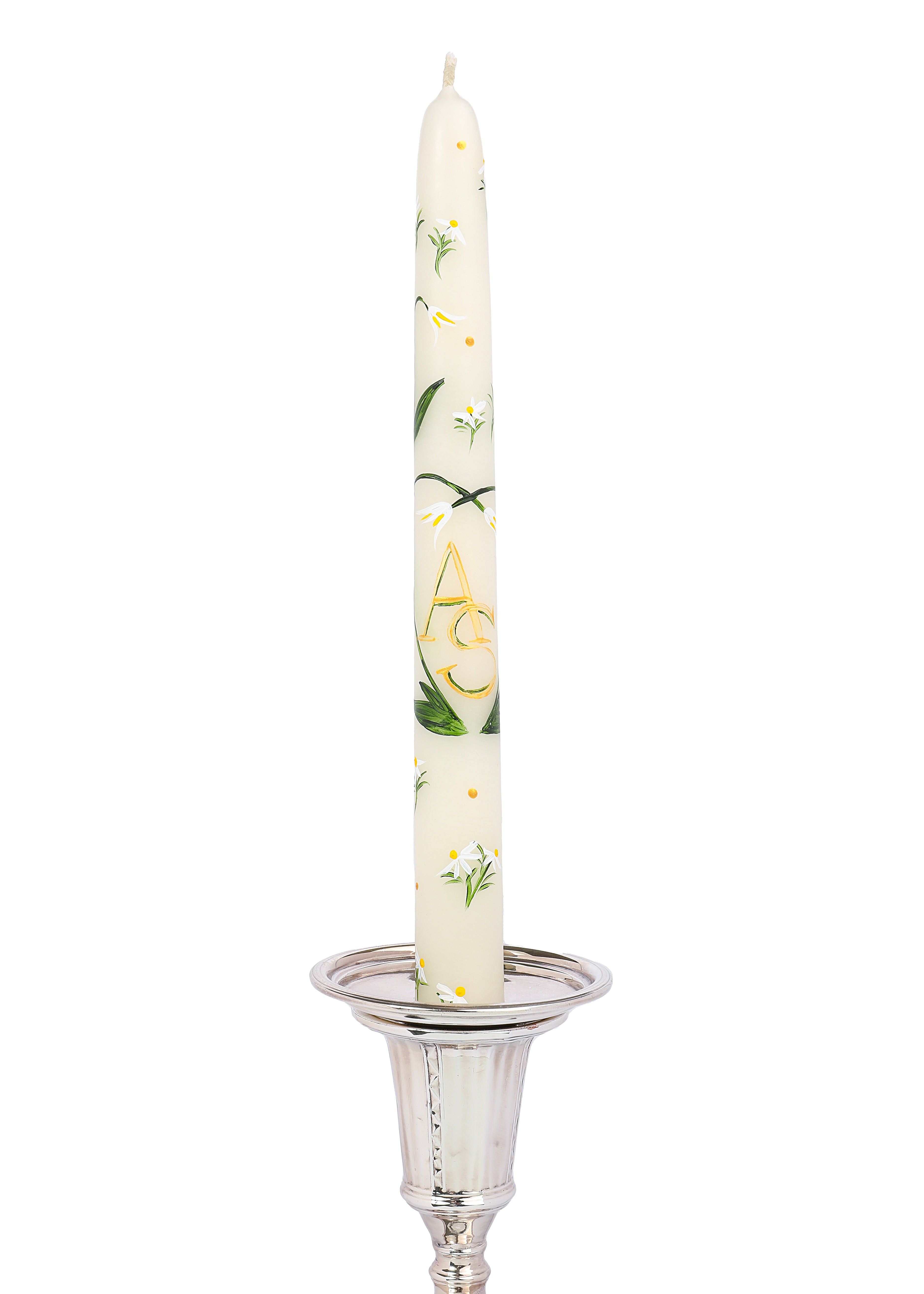 OTM Exclusive: Ivory Floral Lily of the Valley Monogram Hand-Painted Taper Candles, Set of Two