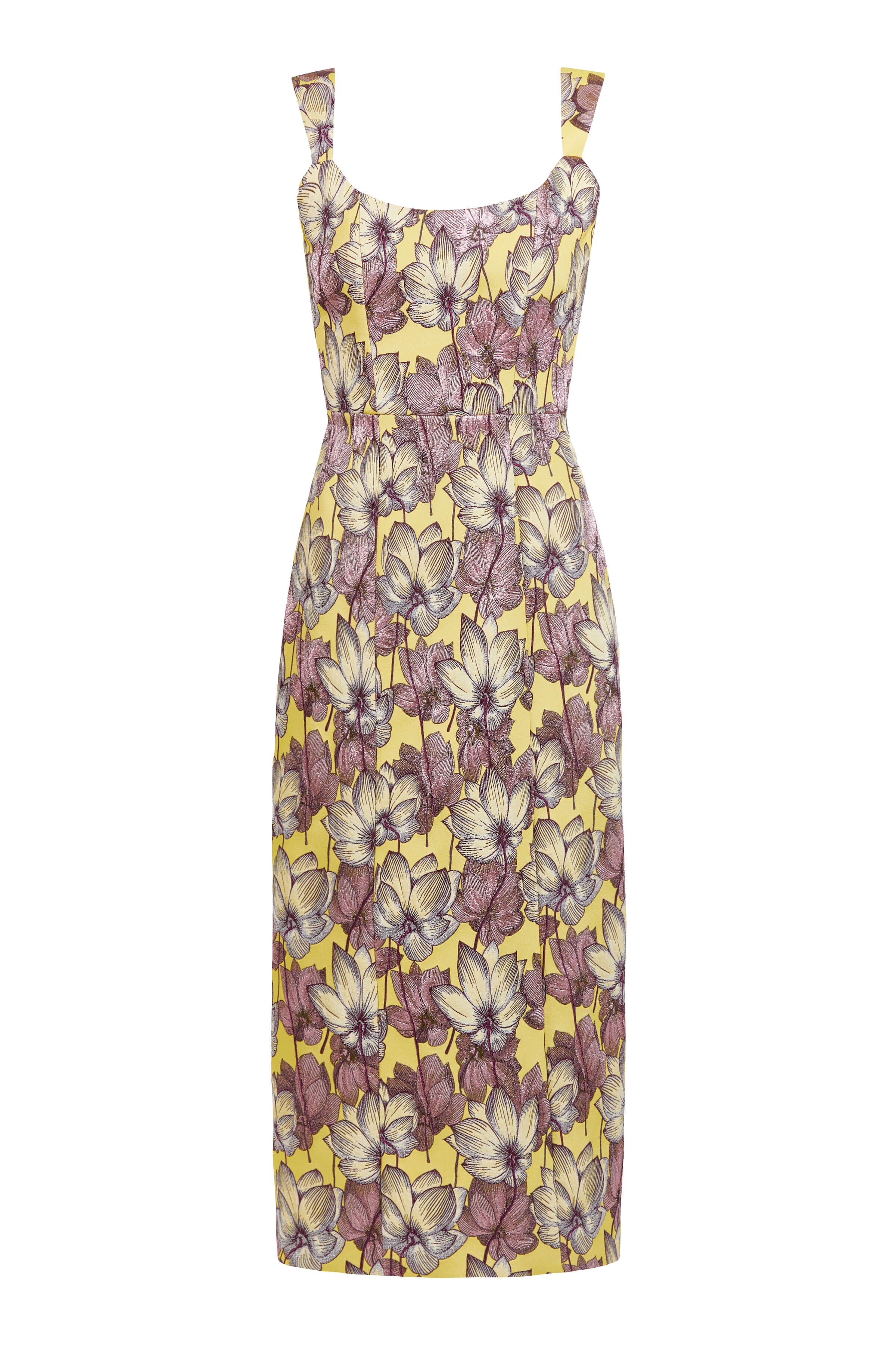 Nina Yellow and Purple Floral Brocade Corset Dress