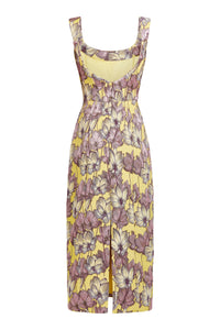 Nina Yellow and Purple Floral Brocade Corset Dress