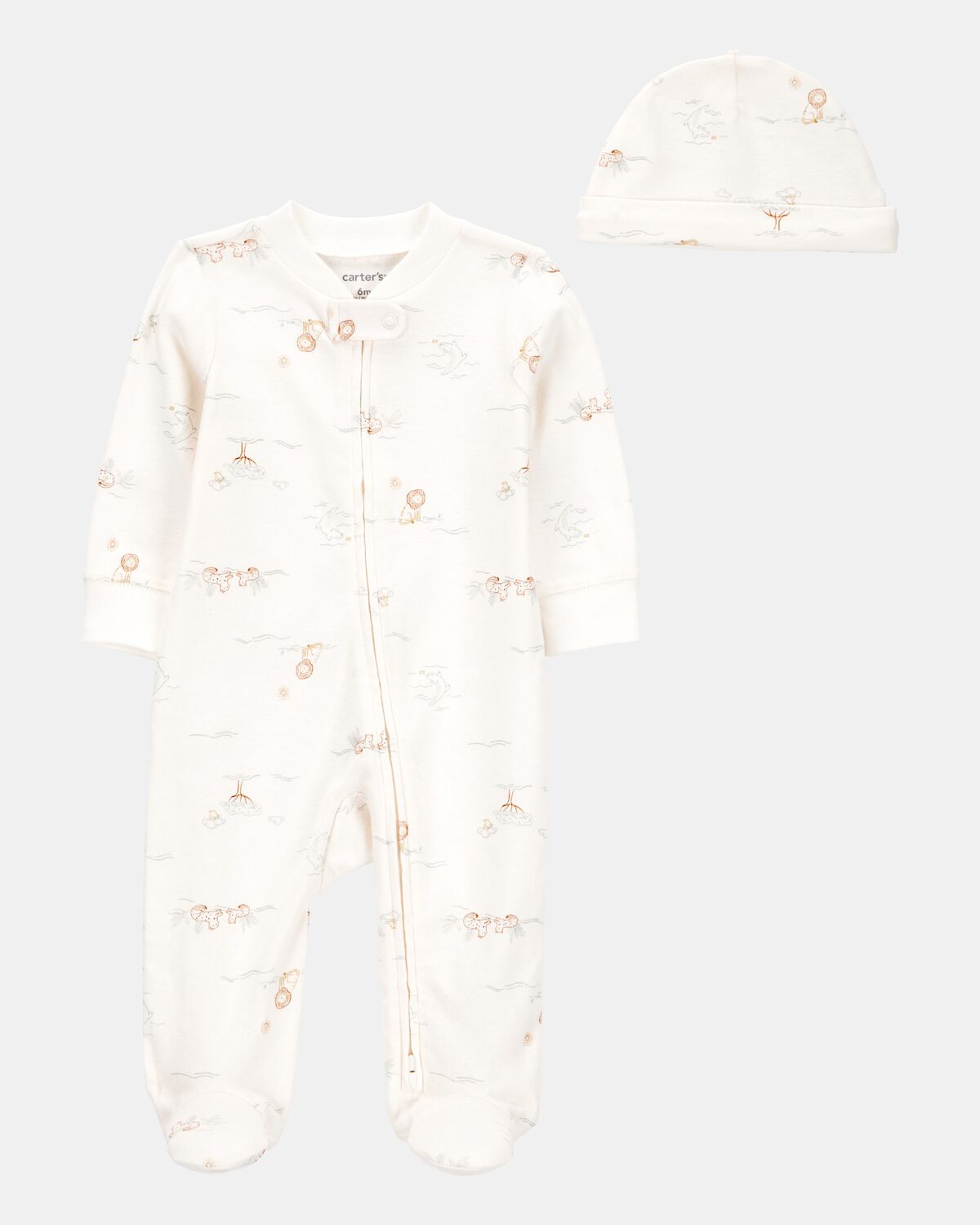 Baby Boy 2-Piece 2-Way Zip Sleep & Play & Cap Set - Cream (NB)