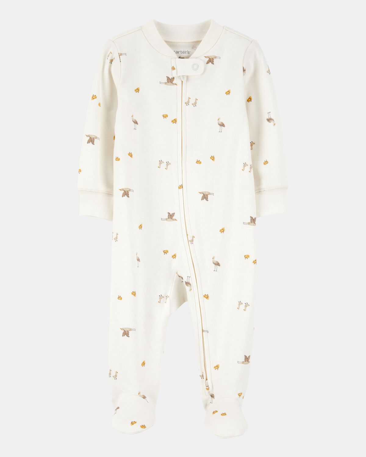 Baby Mini Bird Print 2-Way Zip Cotton Sleep & Play Pajamas (NB)
