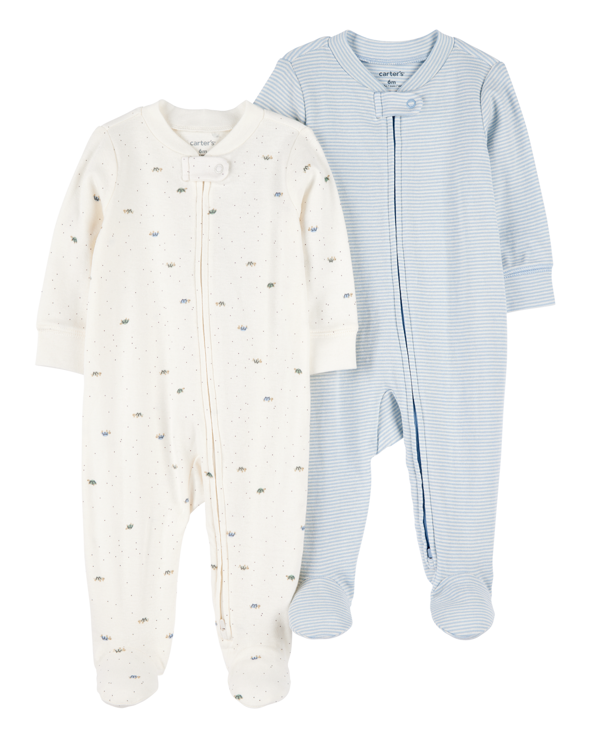 Baby 2-Pack 2-Way Zip Cotton Sleep & Play Pajamas - Blue/White