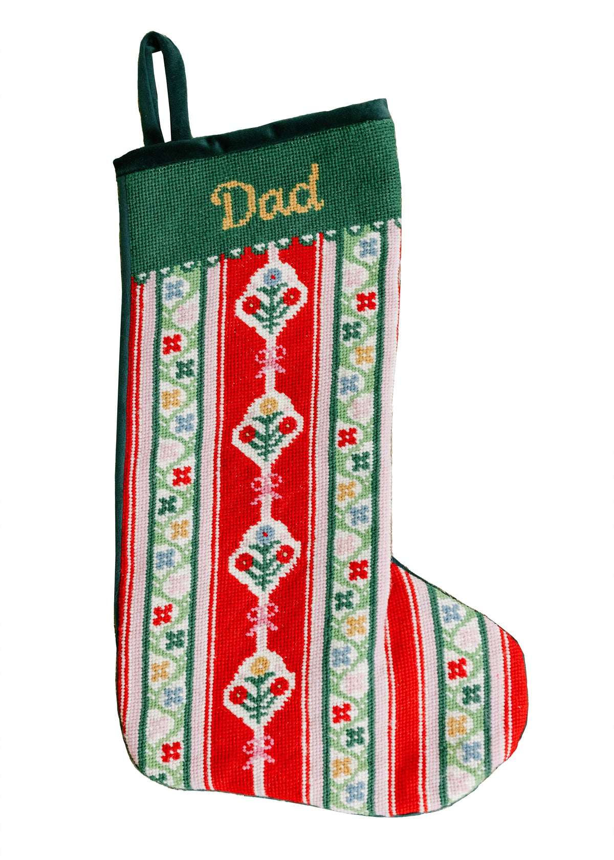 Needlepoint Floral Stocking in Red